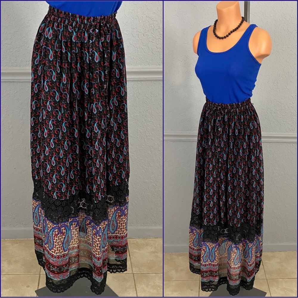 NWT Bohemian India Paisley Print Draw String Skirt